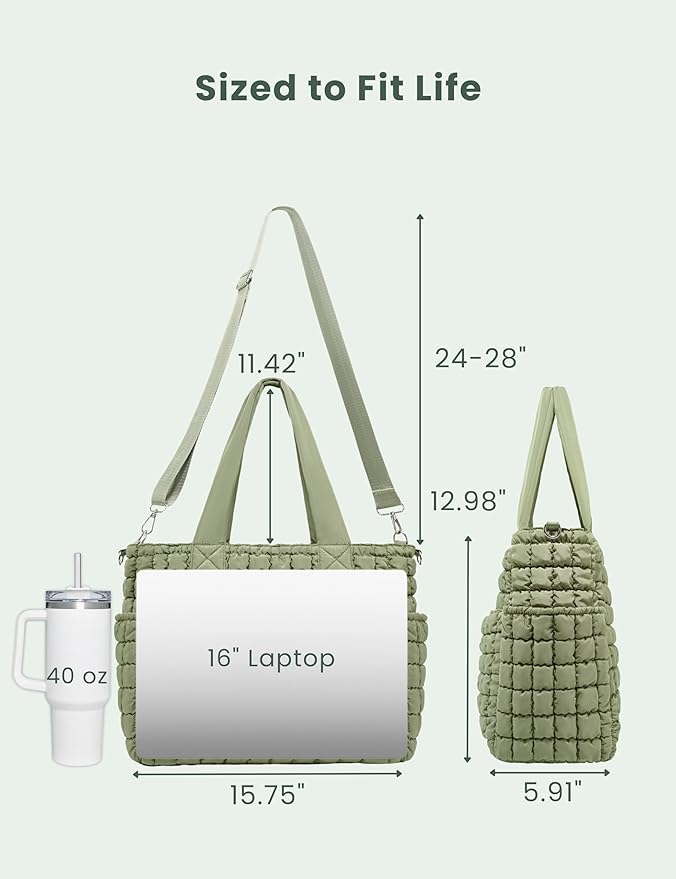 Yarnic Large Puffer Tote Bag for Women, Puffy Shoulder Handbag Quilted Tote Bag with 7 Pockets for Travel Work Gym