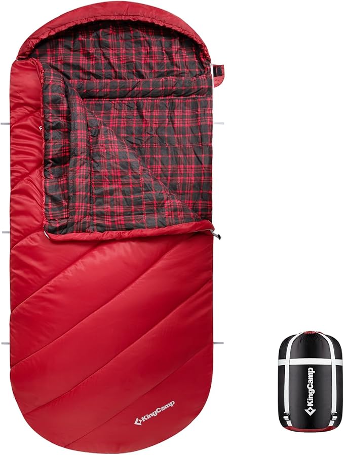 KingCamp Sleeping Bag for Adults, Cold Weather & Warm Extra Wide Big & Tall XL Portable Waterproof Flannel Sleeping Bags, Essentials Gear Accessories for Camping Backpacking Hiking Indoor & Outdoor