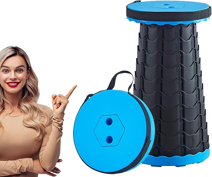 Upgraded Portable Folding Stool, Camping Retractable Seat for Adults Outdoor, Travel, Barbecue, Fishing, Waiting in Line Lightweight Chair 2022 Second Generation (Bluish Black)
