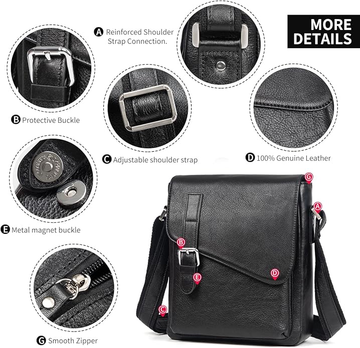 Augus Men's Leather Messenger Bag Shoulder Crossbody Backpack Bags Purse for Women Vintage Anti-Theft Waterproof Casual