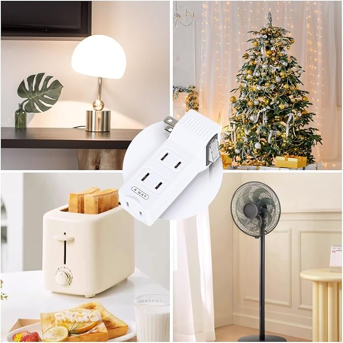 SYCON 4 Outlet Wall Adapter with A Power Switch and Night Light, 2-Prong Extender Adapter Plug with 4 Electrical Outlets for Travel Home Hotel Office-White, 2 Pack