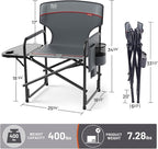 TIMBER RIDGE Heated Aluminum Oversized Camping Chair, Lightweight Portable Directors Chair with Side Table Detachable Side Pocket for Outdoor Camping, Lawn, Picnic, Support 400lbs Gray