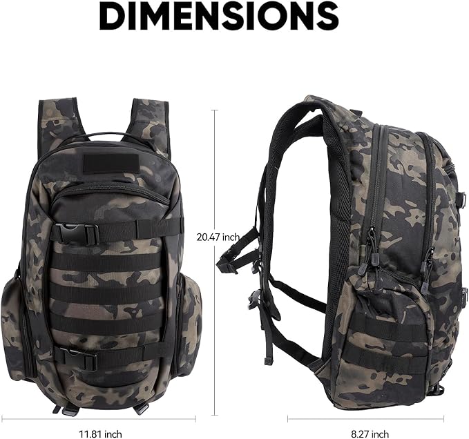 35L Tactical Backpack for Men, MOLLE Military Bug Out Bag, Waterproof Rucksack for Hiking with Hydration Port Balck CP