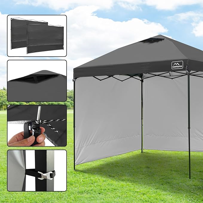KAMPKEEPER 10x10 Easy Pop Up Canopy Tent with 2 Sidewalls, Instant Outdoor Shade Shelter with 2 PCS Removable 10FT Sun Walls, Quick Setup Waterproof and UV-Resistant for Patio, Camping, Backyard