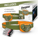 Energizer LED Headlamp PRO (2-Pack), IPX4 Water Resistant Headlamps, High-Performance Head Light for Outdoors, Camping, Running, Storm, Survival LED Light for Emergencies (Batteries Included)