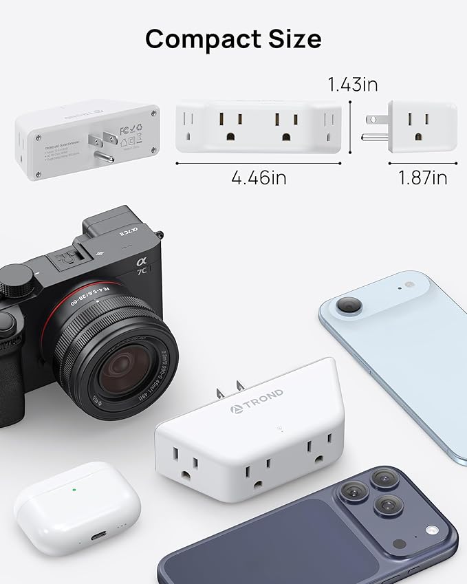 TROND Outlet Extender Surge Protector - Multi Plug Wall Outlet with 4 Grounded Sockets, 3 Way Angled Plug Adapter, 900J, Electrical Wall Splitter for Bathroom Kitchen Office, White