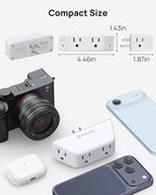 TROND Outlet Extender Surge Protector - Multi Plug Wall Outlet with 4 Grounded Sockets, 3 Way Angled Plug Adapter, 900J, Electrical Wall Splitter for Bathroom Kitchen Office, White