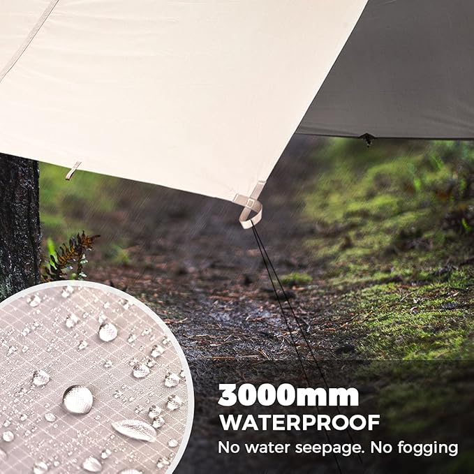 Bearhard Waterproof Camping Tarp, Lightweight Hammock Rain Fly, UV Protection and PU 3000mm Waterproof Backpacking Tarp, 10x10ft/10x12ft Large Tent Footprint or Shelter Kit for Hiking and Outdoor Adventure