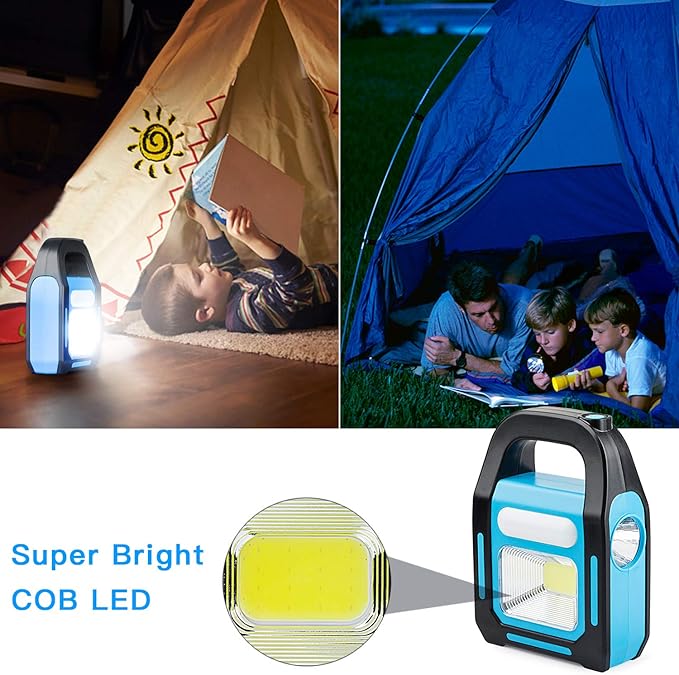 4 Pack 3 in 1 Solar USB Rechargeable Brightest COB LED Camping Lantern, Charging for Device, Waterproof Emergency Flashlight LED Light