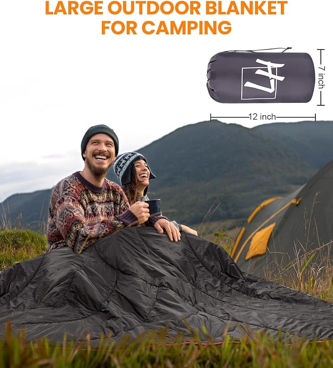 Outdoor Puffy Camping Blanket, Lightweight Down Alternative Puffy Waterproof Stadium Blanket with Portable Bag, Lightweight Camping Blanket for 2 People, Cold Weather, Sports, Travel, Car, 79*54 inch