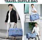 Dimayar 65L Travel Duffle Bag for Men Women - Foldable Duffel Bag with Shoes Compartment - Overnight Bags Waterproof & Tear Resistant(Blue)