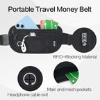 Slim Money Belt for Travel - Anti-Theft Hidden Passport Holder Waist Wallet with Secure Pouch for Cash, Credit Cards & Phone Safe (Small Black)