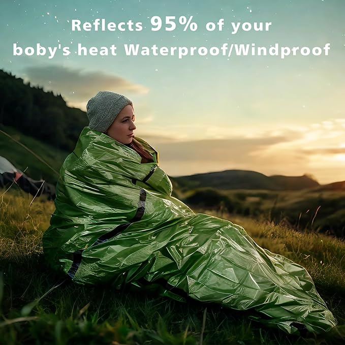 Zmoon Emergency Sleeping Bag Survival Bag, Portable Waterproof Thermal Bivy Sacks,Bivvy Bags,Camping Mylar Sleeping Bag Survival Gear Emergency Blankets Survival Shelter