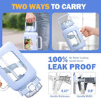 BLUEGO 64 oz Glass Water Bottle with Straw, Tumbler, Half Gallon, BPA Free, Light Blue, Sports, Daily Use, Travel, Hiking, Running, Cycling, Fitness