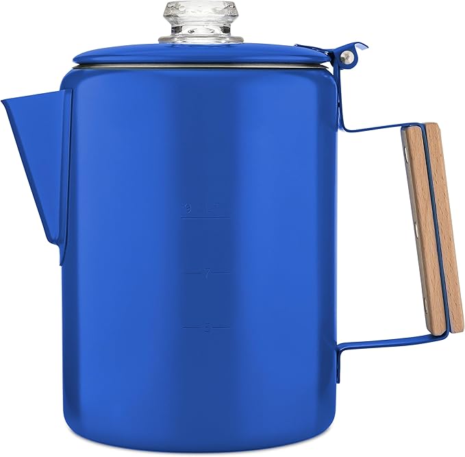 COLETTI Bozeman Camping Coffee Pot — Camping Coffee Makers, Coffee Percolator – America's Sleekest Percolator – NO Aluminum or Plastic (Blue)
