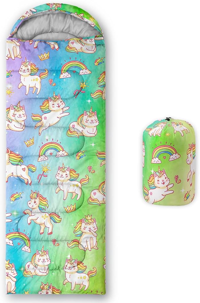 Kids Sleeping Bag for Boys Girls,Rocket Moon Print-Lightweight Warm Portable Outdoor Indoor-Waterproof Cold Weather Resistant Sleeping Bag for Camping Hiking