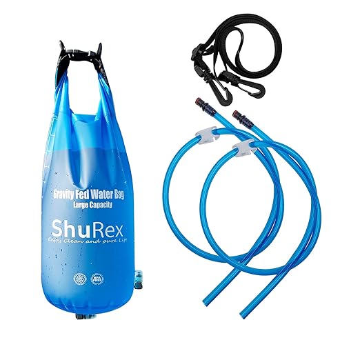 3-Gal Gravity-Fed Water Bag with 2 Outlet Pipes for Sawyer Water Filtration System Survival Water Filter Straw, Compatible with LifeStraw and Other Water Filter Straw, BPA-Free (12L/3Gal)
