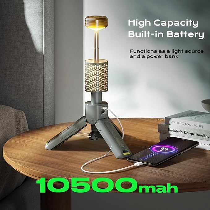 Camping Light, Telescopic Camping Lantern with Storage Bag, Collapsible, Magnetic, 10500mAh Battery, Rechargeable Outdoor Portable Lights for Hiking, Fishing, and Travel (Dark Gray)