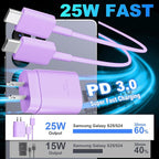 USB C Android Charger Fast Charging Cord, Super Fast Phone Chargers 6.6FT C to C Type Cable with 25W USBC Wall Block for Samsung Galaxy S26 S25 S24 Ultra Plus/S23/S22/S21/S20/Note 20/10, Purple