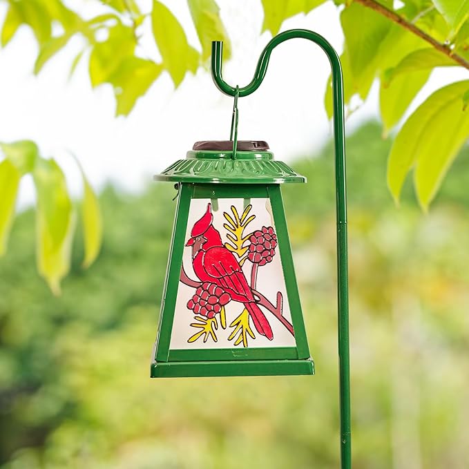 Solar Lantern with Shepherd Hook, Cardinal Hanging Solar Lantern Light, Outdoor Waterproof Glass Lanterns Metal Decorative for Garden Patio Yard Pathway, Gifts for Mom Women, Cardinal
