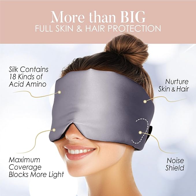 LULUSILK Reversible Mulberry Silk Sleep Mask for Women and Men, Adjustable Real Silk Eye Mask for Sleeping, Grey and Black, Pack of 1