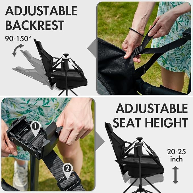 Portal Hammock Camping Chair, Portable Outdoor Swinging Chairs, Rocking Chair for Adults with Adjustable Back and Height for Lawn, Backyard, Patio, Supports 400 lbs, Mesh High Back, Black, 2 Pack