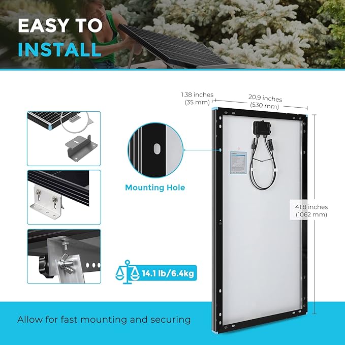 Renogy Solar Panel 100 Watt 12 Volt, High-Efficiency Monocrystalline PV Module Power Charger for RV Marine Rooftop Farm Battery and Other Off-Grid Applications, 100W Black Frame, Frame-100W