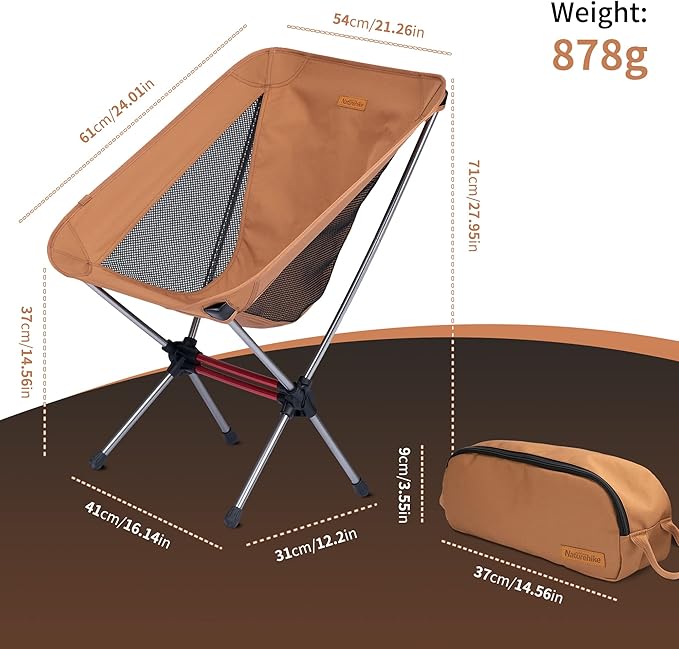 Naturehike YL08 Ultralight Camping Chair, 2.38 LBS Portable Backpacking Chair with Anti-Sinking Feet, Lightweight Compact Folding Hiking Camp Chair