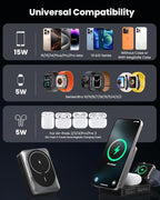 3-in-1 Wireless Charger Charging Station for iPhone, Qi2 Certified 15W Fast Charging Foldable Magnetic Charger Stand with 30W USB C Adapter for MagSafe iPhone 16/15/14/13/12, Apple Watch, AirPods