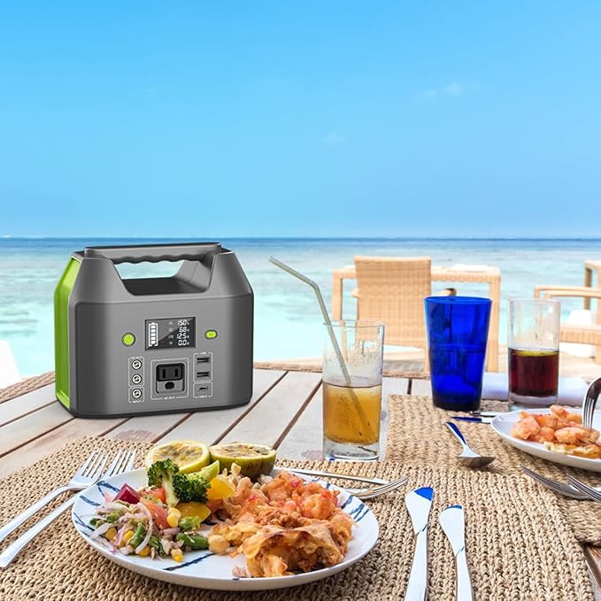 EnginStar 155Wh Power Bank 150Wh Portable Power Station 110v Battery Pack 6 Outputs w/AC Outlet LED Light for Outdoor Camping Road Trip Emergency