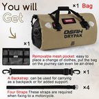 Waterproof Duffel Bag - Motorcycle Dry Bag Tail Bag with Large Storage Space, Waterproof Luggage Duffle Bags with Outer Mesh Zipper Pocket for Camping, Kayaking, Fishing & Traveling