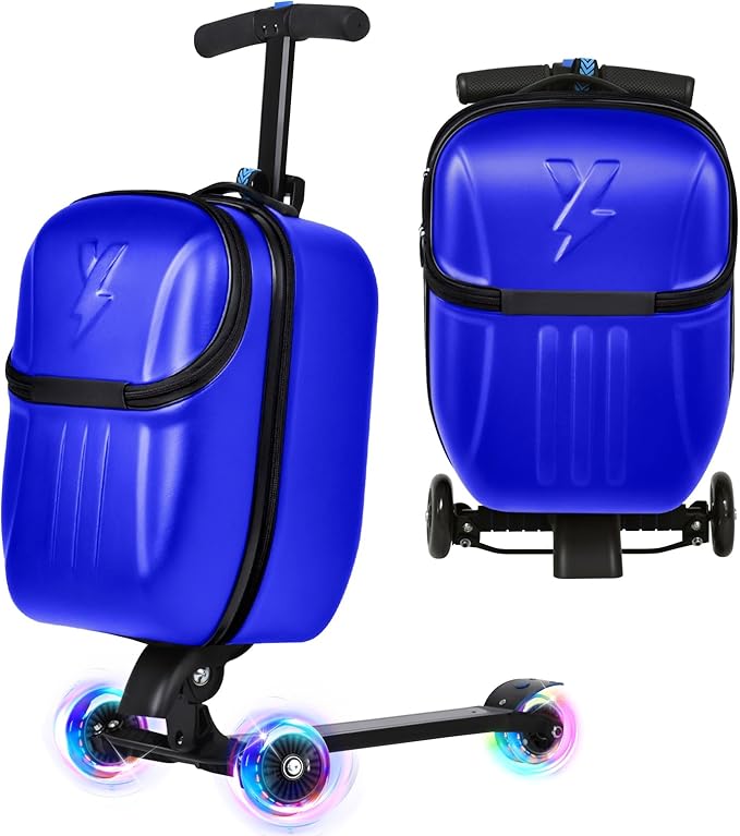 smilesun Top Opening Scooter Luggage for Kids & Adults，Foldable Scooter Suitcase with Front Opening，Lightweight Carry On Riding Suitcase For Children Teenagers Adults（21" Blue）