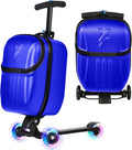 smilesun Foldable Ride On Scooter Suitcase with Front Opening, Lightweight Carry On Scooter Luggage for Adults, Teens & Kids（Blue 20-inch）