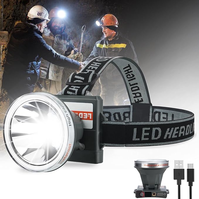 Headlamp Rechargeable, 3500 High Lumen Super Bright Head lamp for Adult with 3 Mode, Waterproof, Digital Display, Adjustable, Battery Powered for Outdoor Camping, Fishing, Hunting, Running