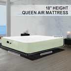 Queen Air Mattress wit with 1300mAh Battery Powered Pump,18"Raised Super soft and comfortable Dutch velvet fabric750lbs Support Portable Inflatable Mattress,Air Bed for Camping, Home and Guest-Green