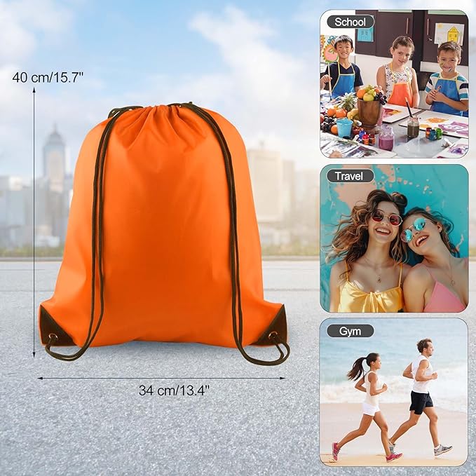 PLULON 6 Pcs Drawstring Bags Bulk Orange Drawstring Backpack String Backpack Cinch Sack Sport Gym Backpack Bags for Yoga Traveling Outdoor Sports