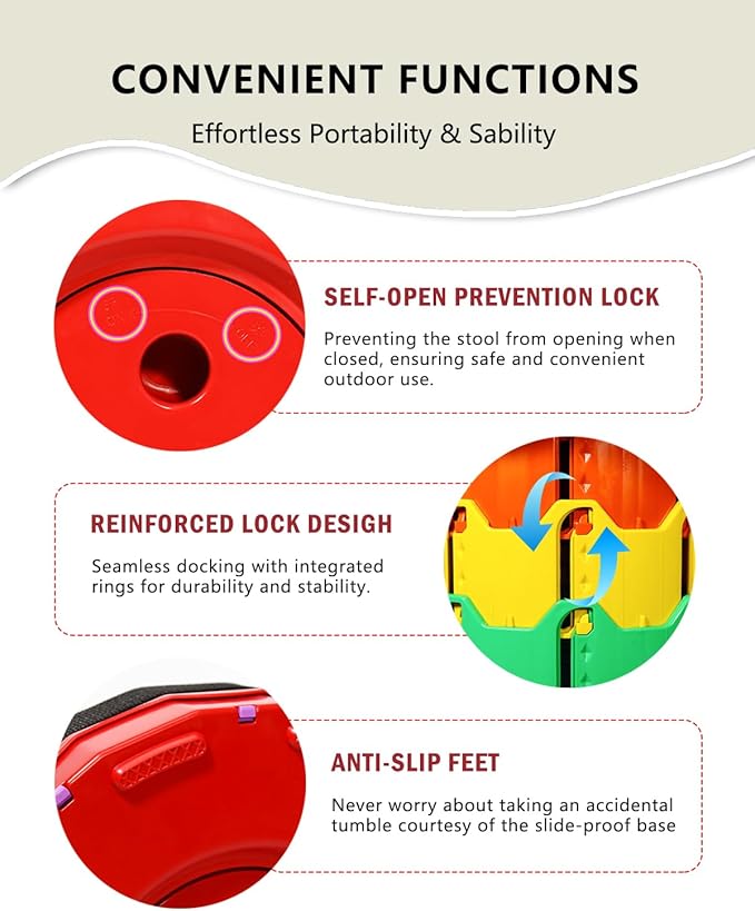 Upgraded Collapsible hickened Portable Camping Stool with Adjustable Height and Retractable for Fishing, Hiking, BBQ, Concert Party, Outdoor (Rainbow Red)