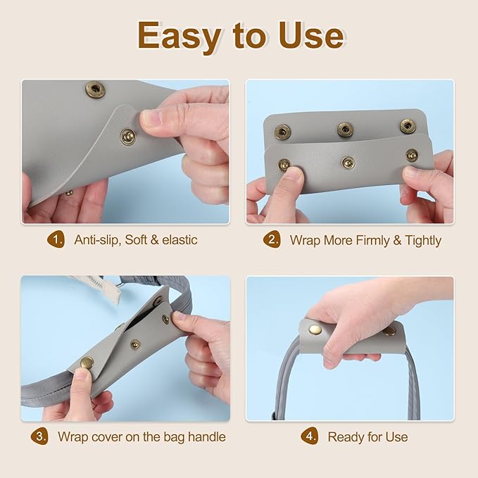 uxcell 4Pcs Handbag Handle Cover, PU Leather Luggage Handle Wraps, Luggage Grip Protector for Purse Tote Bag Suitcase, Light Brown/Light Gray
