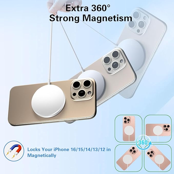 Magnetic Wireless Charger 6FT 15W Apple MagSafe Charger Fast Charging Pad & USB C Chargers Block,Quick Wireless Mag-Safe Chargers for iPhone 16 ProMax/16 Pro/16e/15 ProMax/15 Plus/14/13/12/AirPods 3/2