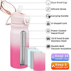 BJPKPK 18oz Insulated Water Bottle With Straw Stainless Steel Double Wall Water Bottles BPA Free Leak Proof Thermo With Lockable Flip Lid And Soft Silicone Spout,Cherry Blossom