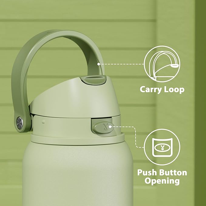 40 oz Insulated Water Bottle with Straw: Meoky Stainless Steel Metal Water Bottle with 2-in-1 Lid - Leak Proof, Cold for 24 Hours, Protective Silicone Base, BPA-Free for Sports Gym, Sage