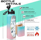 40 oz Insulated Water Bottle - Stainless Steel Water Bottles with Straw & Spout Lids, Paracord Handle, Carrier Bag, Protective Cup Mat, Keep Cold-48H & Hot-12H Metal Water Flask