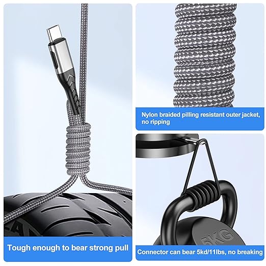 Durcord 16ft Fast Charging USB Type C Charging Cord Cable, Type C Charger Braided USB Cable Compatible with iPhone 15 Pro/Plus/Max/Android/Phone/Pad - Silver