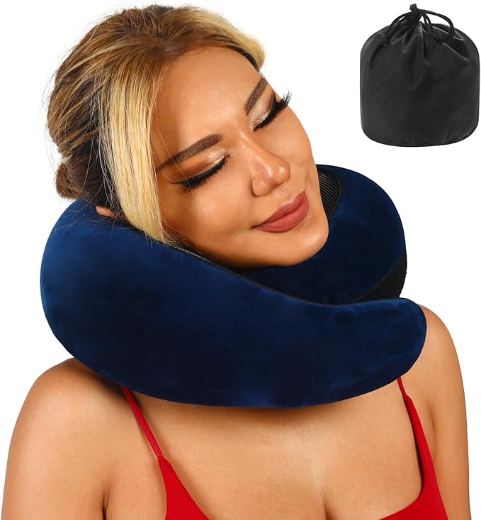 Travel Pillow uses Memory Foam to Support Neck Comfort, car Travel, Compact,Airplane Sleep Pillow Dark Blue