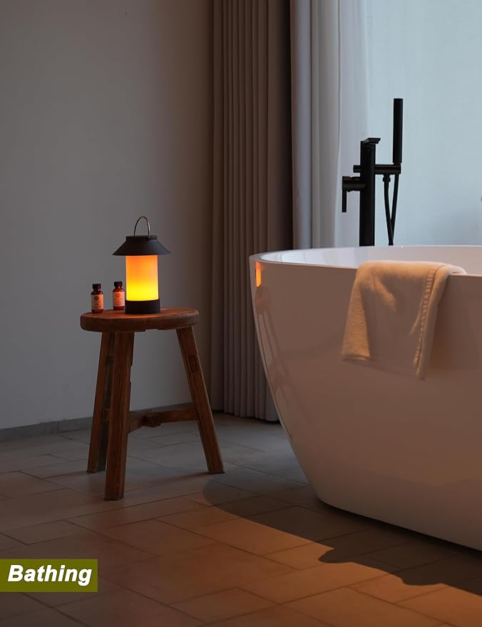 Rechargeable Outdoor Lantern Waterproof, Dimmable Warm White & Flickering Flame Mood Light, Portable Cordless Table Lamp for Patio/Camping/Shower/Emergency Power Outage (Coffee)