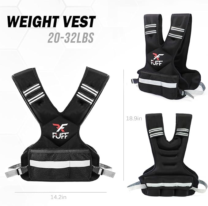 FUFF weighted vest woman 4–10 lb/11–20 lb/20–32 lb Unisex with 6 Weight Bags, Reflective Adjustable Weighted Vest for Walking, Exercise and Strength Training