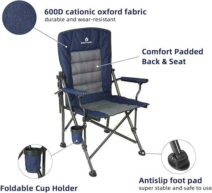 ROCK CLOUD Folding Camping Chair with Storage Pocket and Side Table Compact Portable Camp Chairs Outdoor for Camp Lawn Hiking Fishing Sports