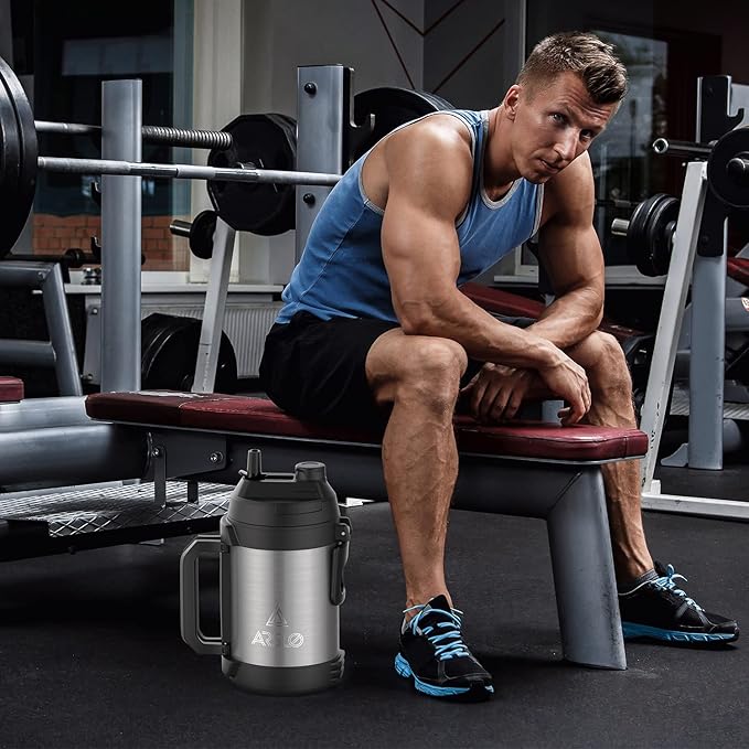 Sports Water Jug - Gallon Water Bottle - Insulated Stainless Steel Bottle for Gym, Workouts, Basketball, Football, Soccer - Keep Water Cold for Up To 24 Hours - 108Oz (StainlessSteel)