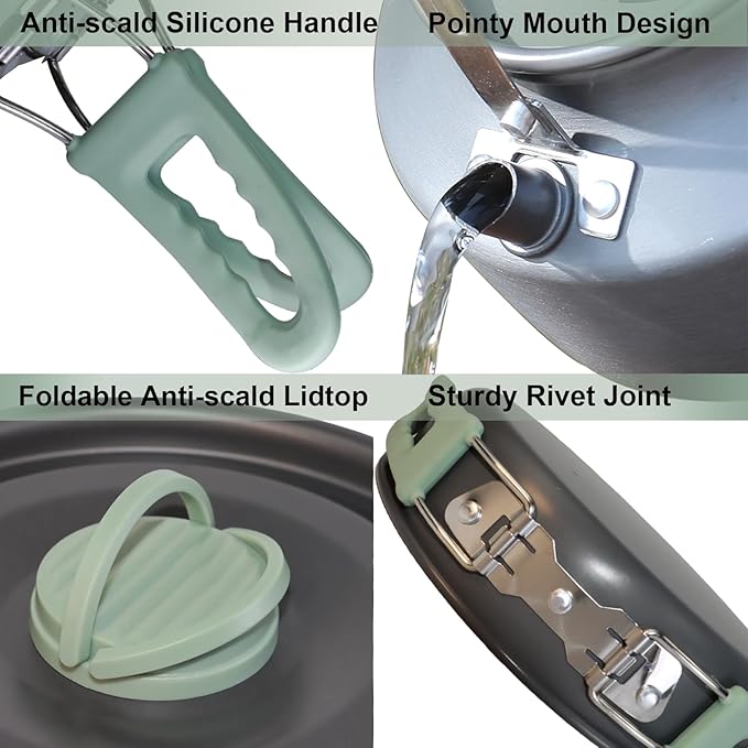 MEETSUN Portable Camping Pots and Pans Set,Aluminium Camping Cooking Set with Heat-Resistant Handles,Foldable Design,Quick-Clean Camping Cookware Set for Backpacking, Hiking,Survival,Emergency