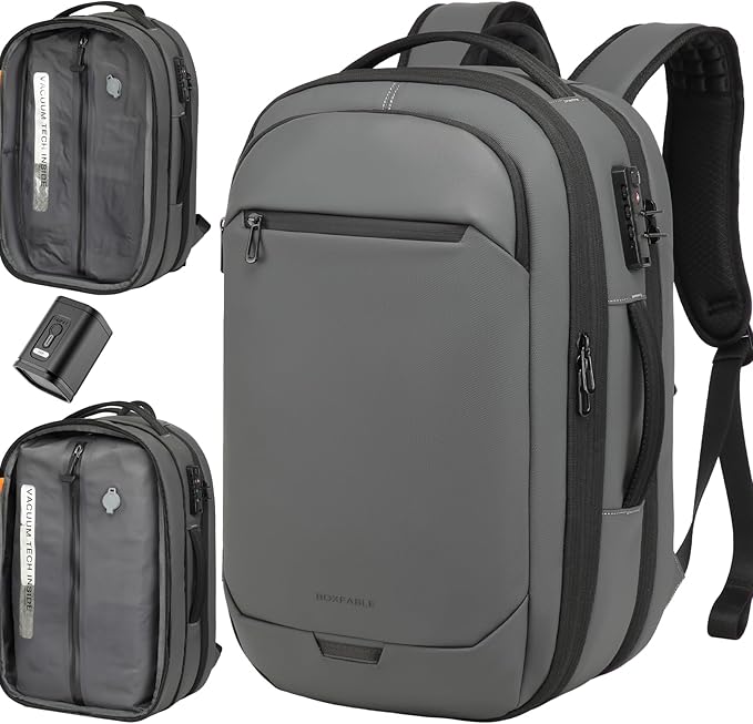 Vacuum Seal Travel Backpack 45L with Pump - Expandable Air Compression System, Water-Resistant Business TSA Lock, Laptop Backpack, Carry-On Suitcase Luggage, Gifts for Men